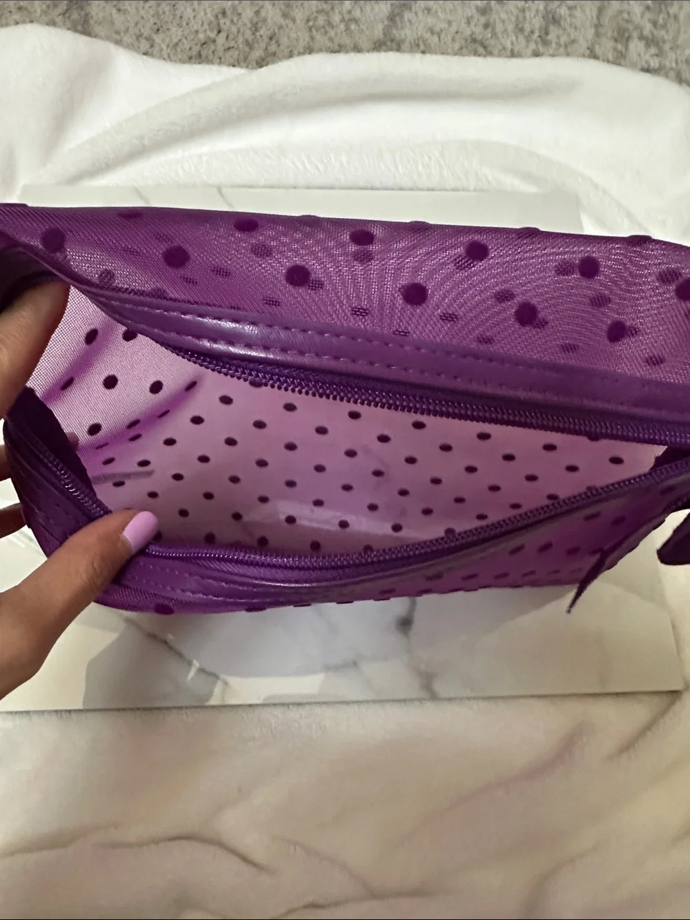Purple Polka Dot Zip Pouch Wristlet